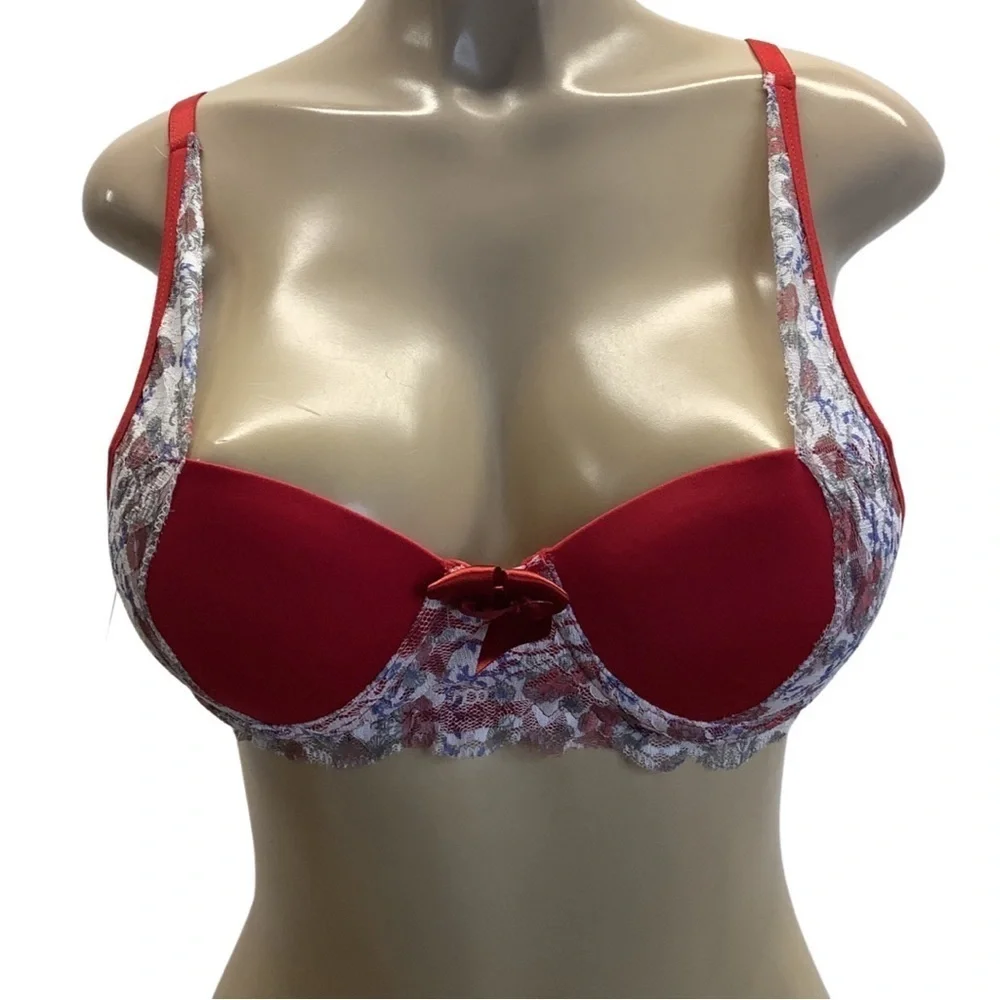 Massam Red and White Floral Lace Padded Bra Made in Brazil New with Tags